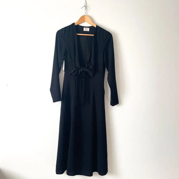 Aritzia Wilfred Aubagne Wrap Tie Front Midi Longsleeve Dress NWT Black Size 6 - Picture 3 of 8